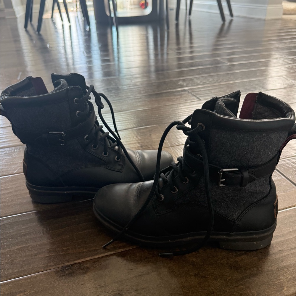 Black and Gray Lace-Up Boots